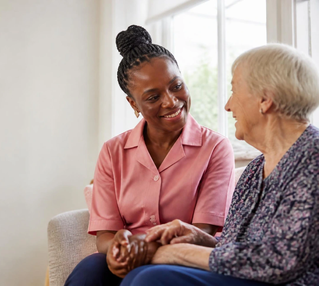 Care worker offering warm personal support